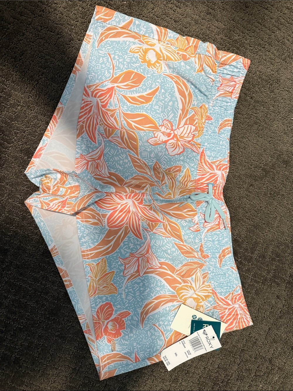 Roxy Coral, Light Blue & Mustard Floral Swim Shorts
